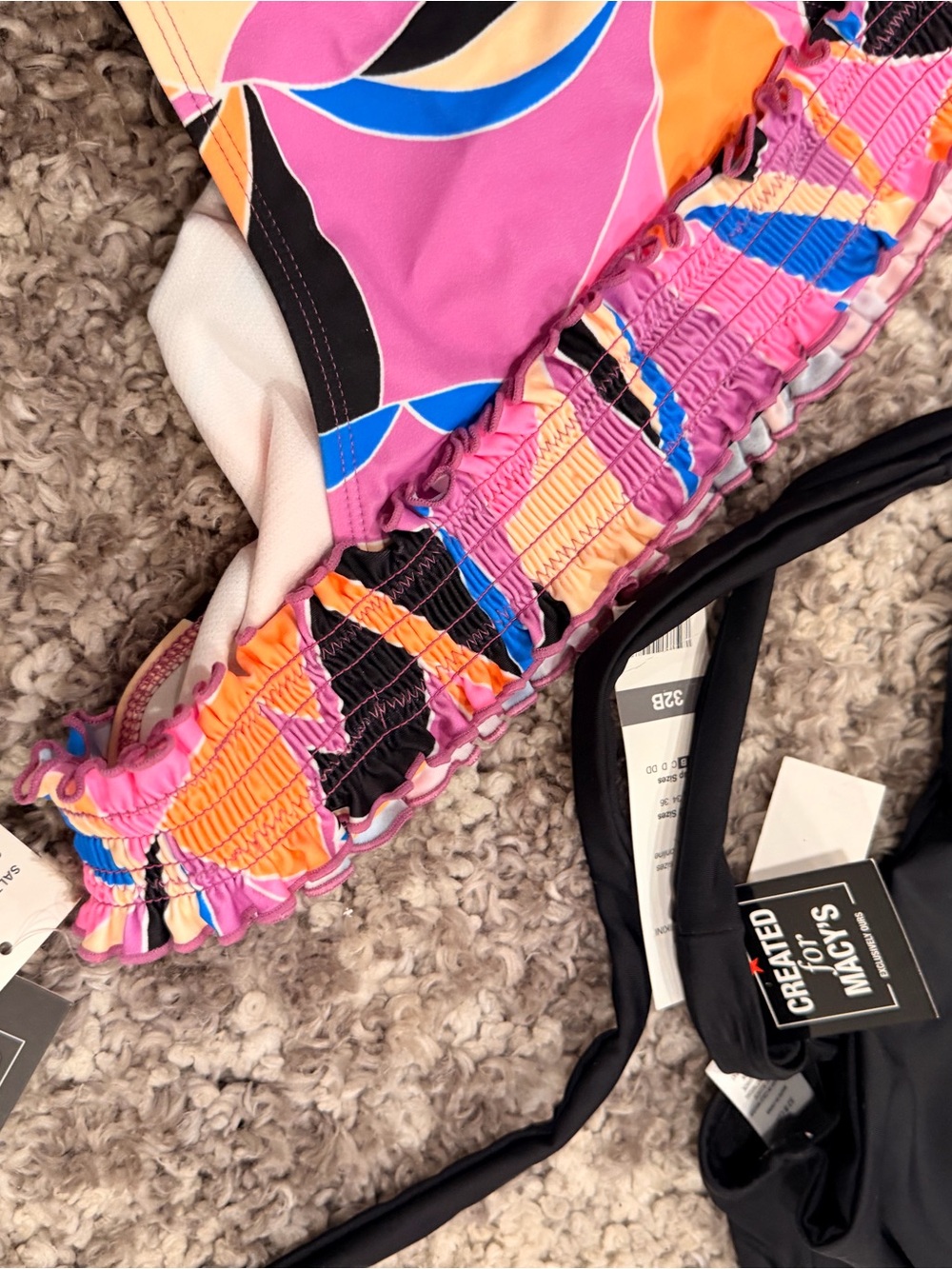 Macy's Pink Orange Blue Abstract Ruffle Bikini Set - Picture 4 of 9